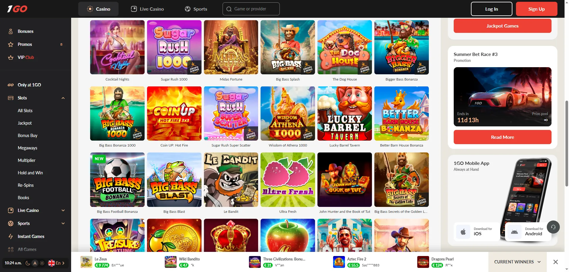 1GO Casino online slots library — 11,000 plus titles from top providers